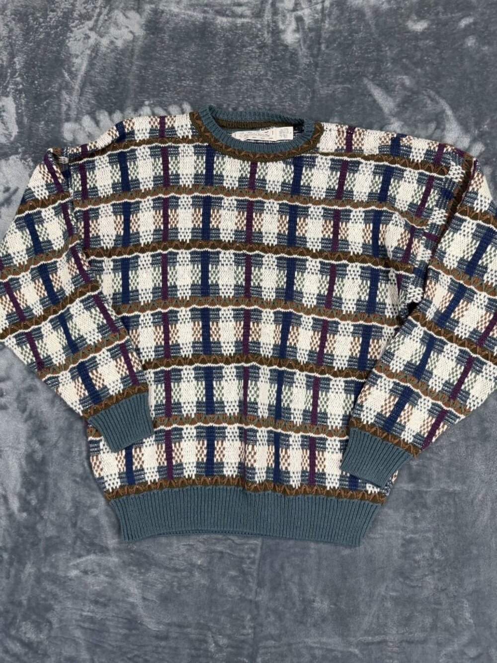 Crossings Womens Vintage Multicolor Plaid Knit Sweater L